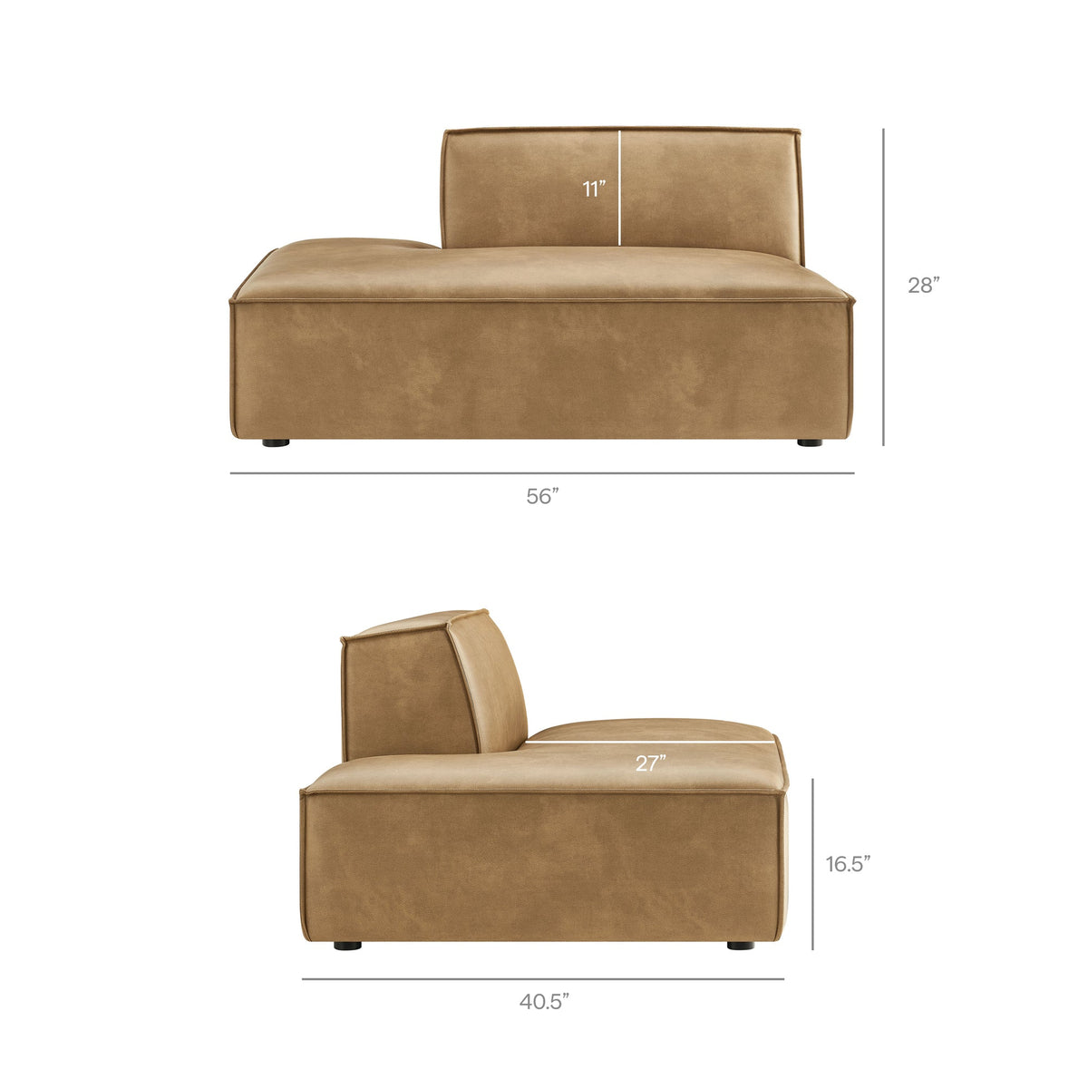 Restore vegan leather left-facing armless modular chaise, tan, HouseOfZazla on Tampa Home & Garden Store