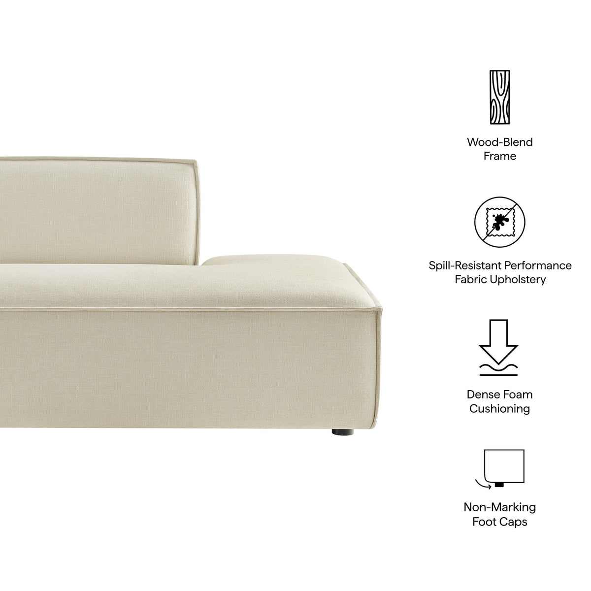 Modular right-facing armless chaise sofa in beige Restore Performance fabric by HouseOfZazla on Tampa Home & Garden Store