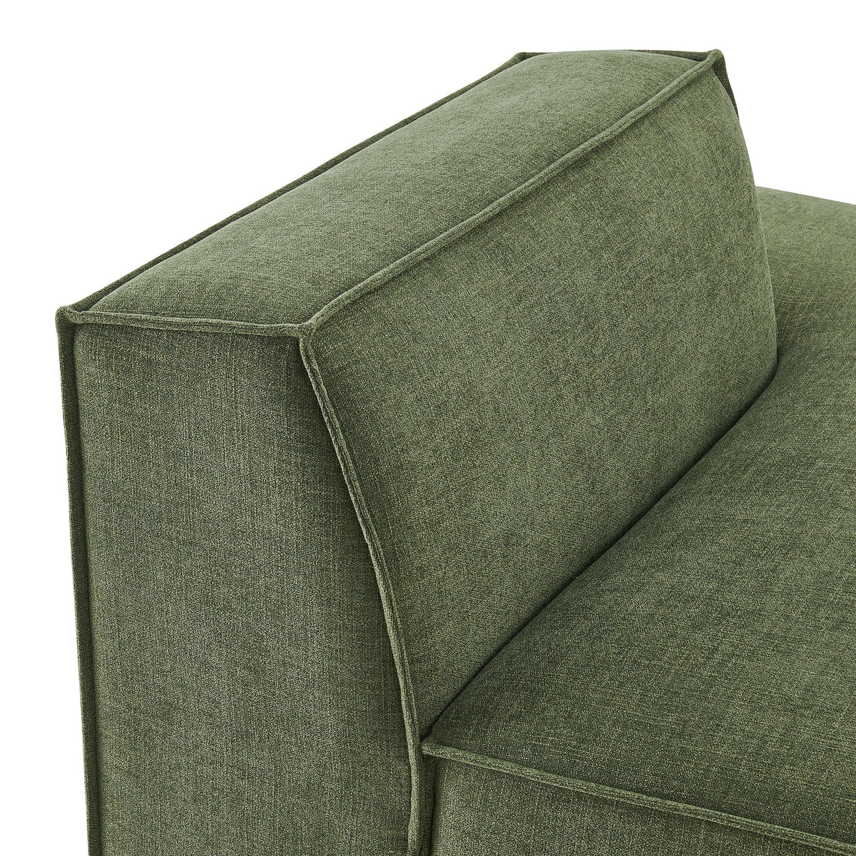 Restore performance fabric upholstered right-facing armless modular chaise in olive green on Tampa Home & Garden Store