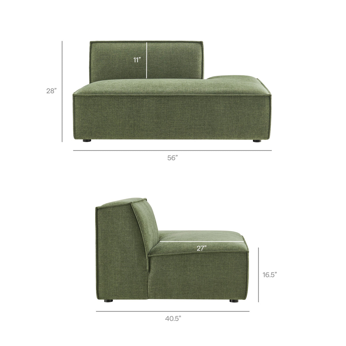 Modular chaise sofa in green Restore Performance fabric, right-facing armless by Modway on Tampa Home & Garden Store