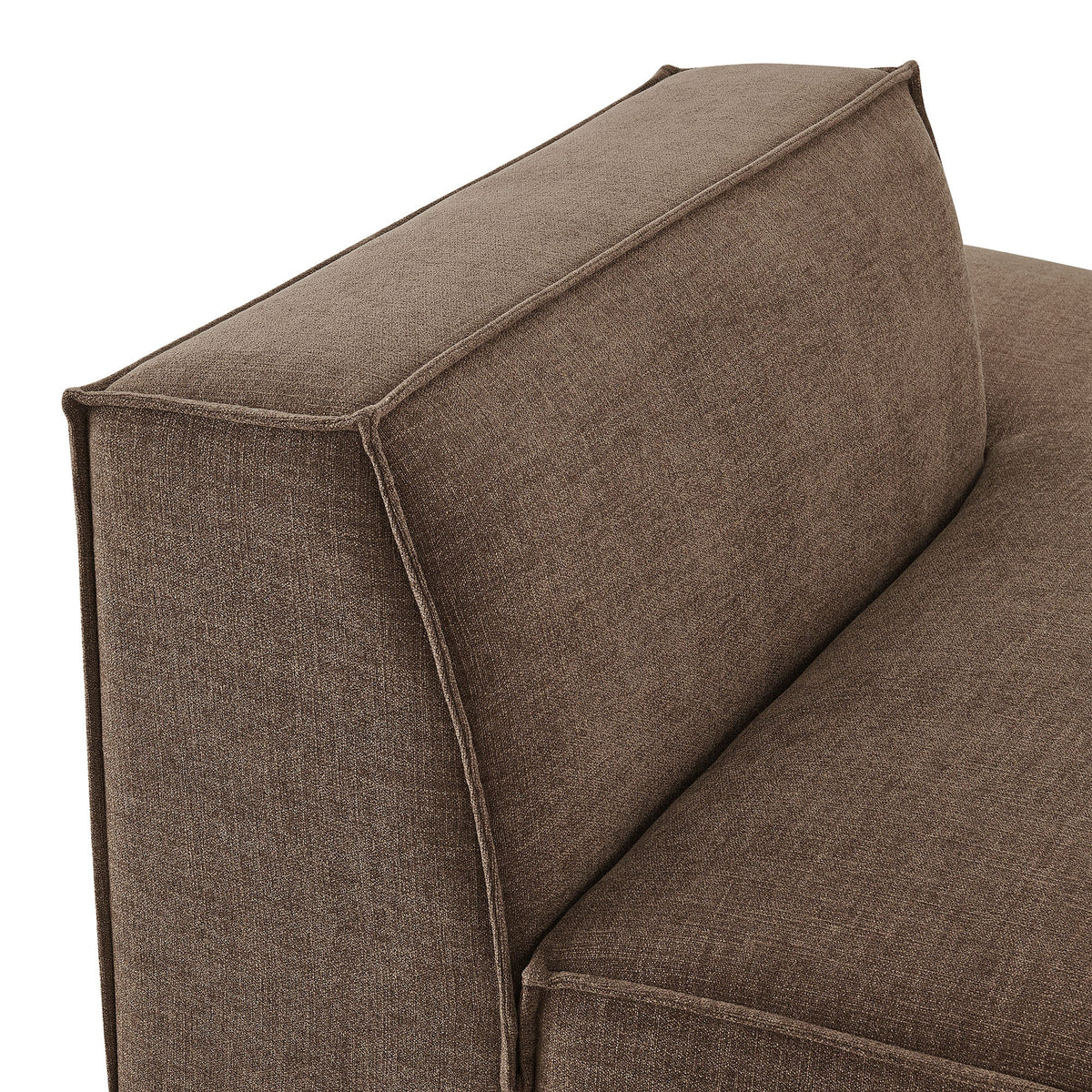 Right-facing armless modular chaise in brown Restore Performance fabric with piped edge on Tampa Home & Garden Store