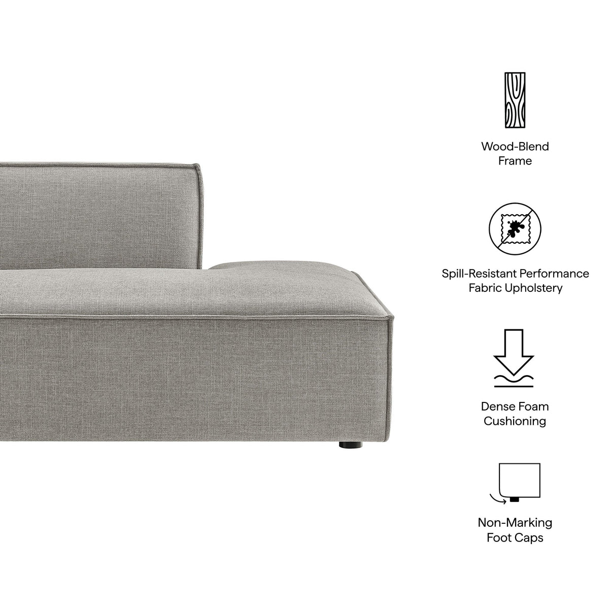 Restore Performance Fabric Upholstered Right-Facing Armless Modular Chaise, gray fabric on Tampa Home & Garden Store