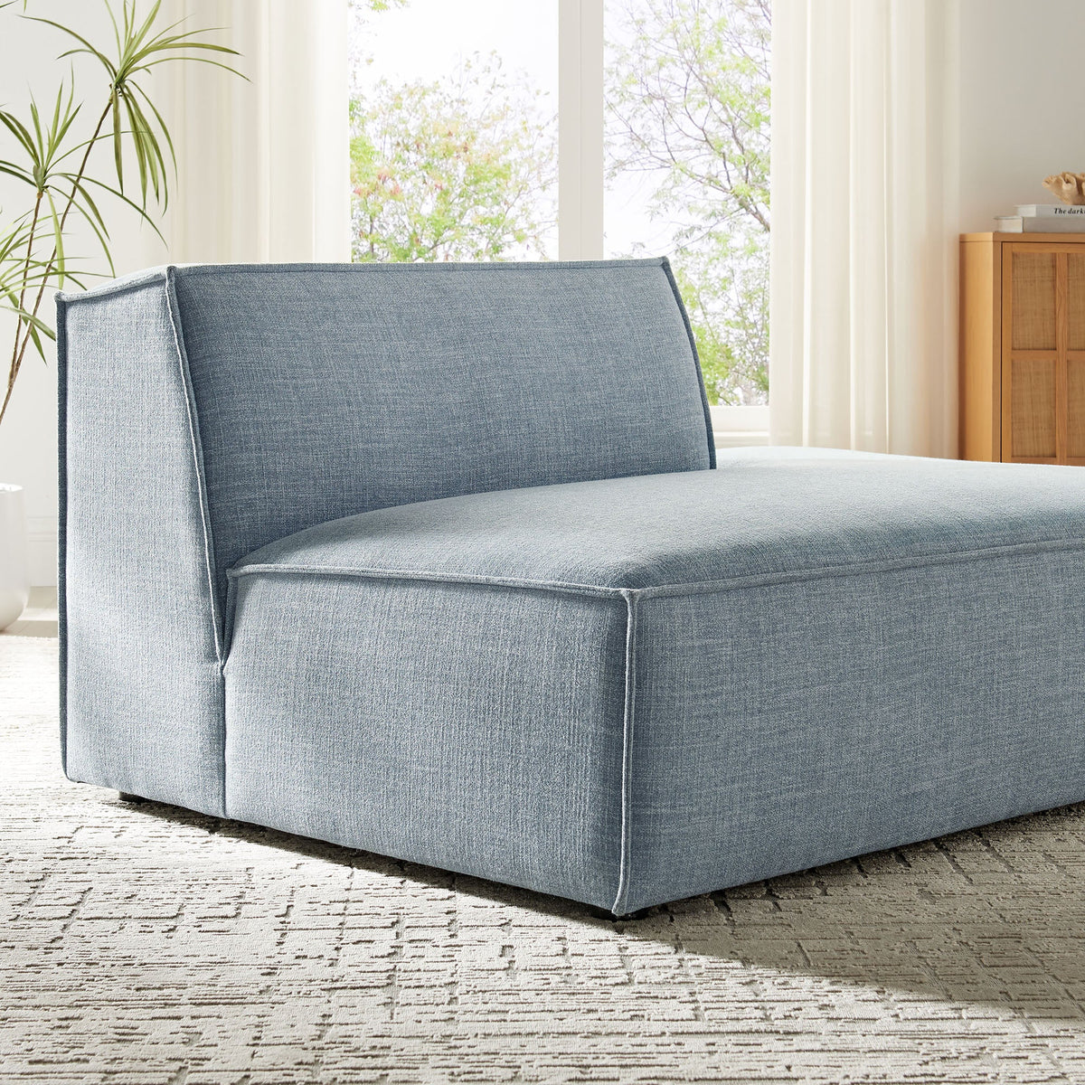 Modway Restore performance fabric right-facing armless modular chaise in denim blue on Tampa Home & Garden Store