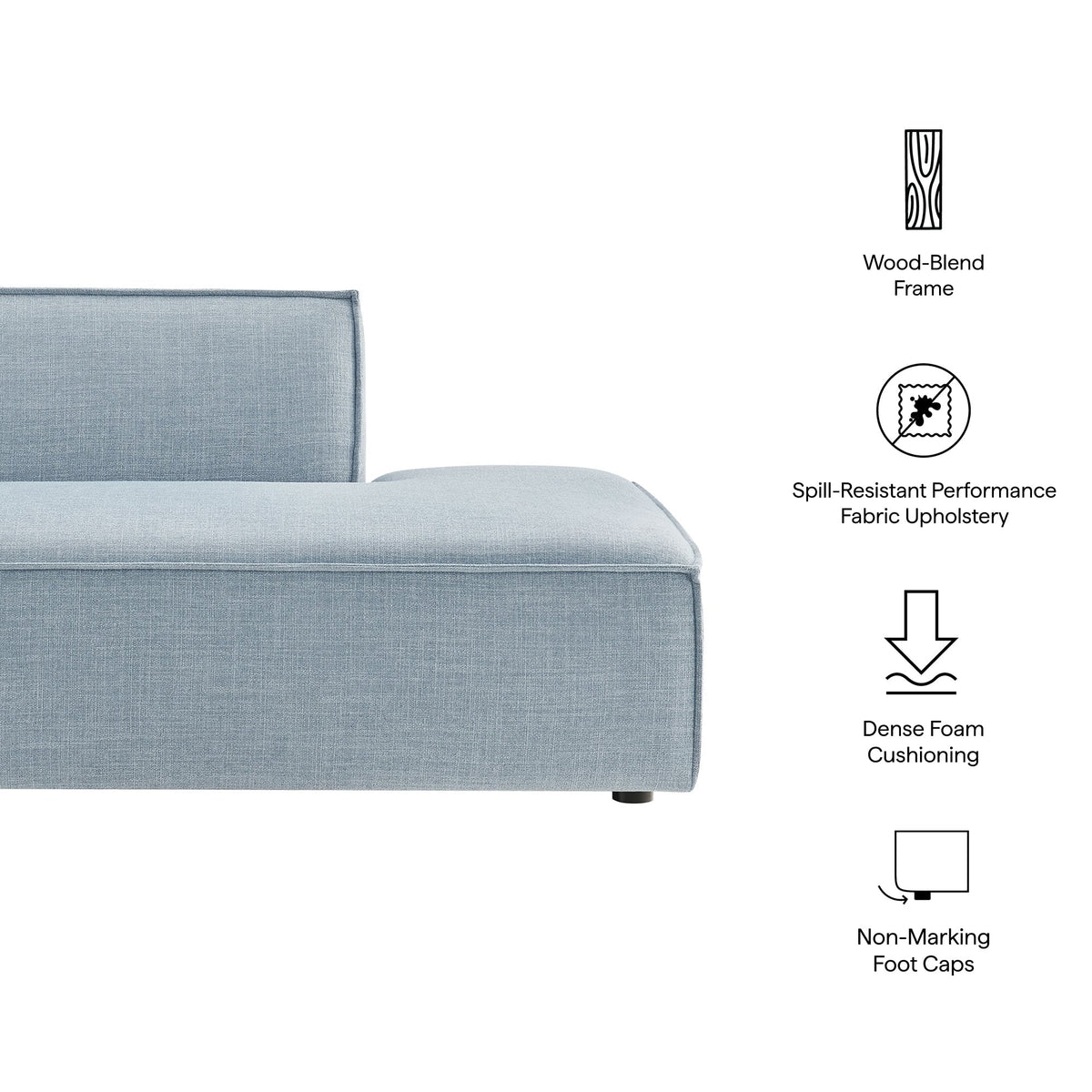 Restore Performance Fabric Upholstered Right-Facing Armless Modular Chaise in light blue by Modway on Tampa Home & Garden Store