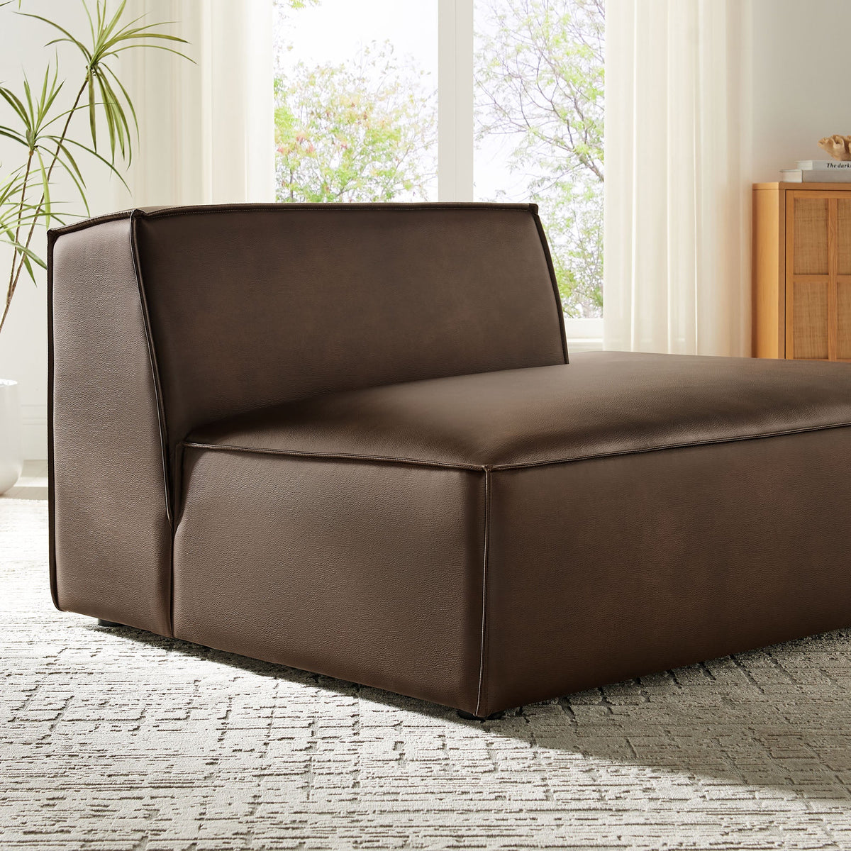 Restore vegan leather right-facing armless modular chaise by Modway, brown upholstery on Tampa Home & Garden Store
