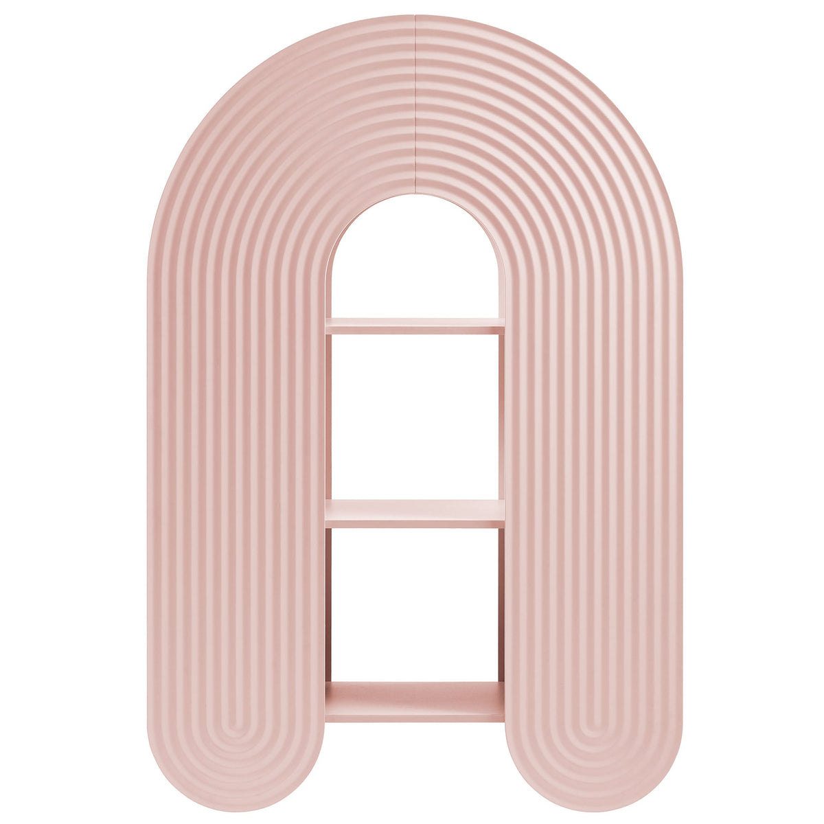 Daydream 58in arched bookshelf Modway blush pink with ribbed arches and open shelves on Tampa Home & Garden Store