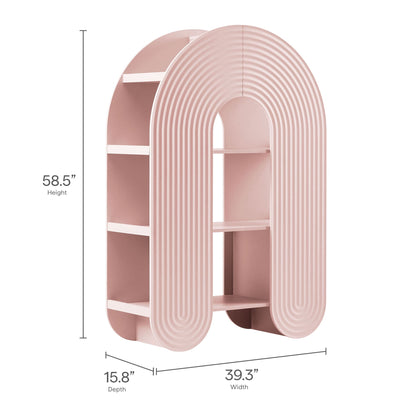 Daydream 58in arched bookshelf by Modway in blush pink with ribbed arch panels on Tampa Home & Garden Store