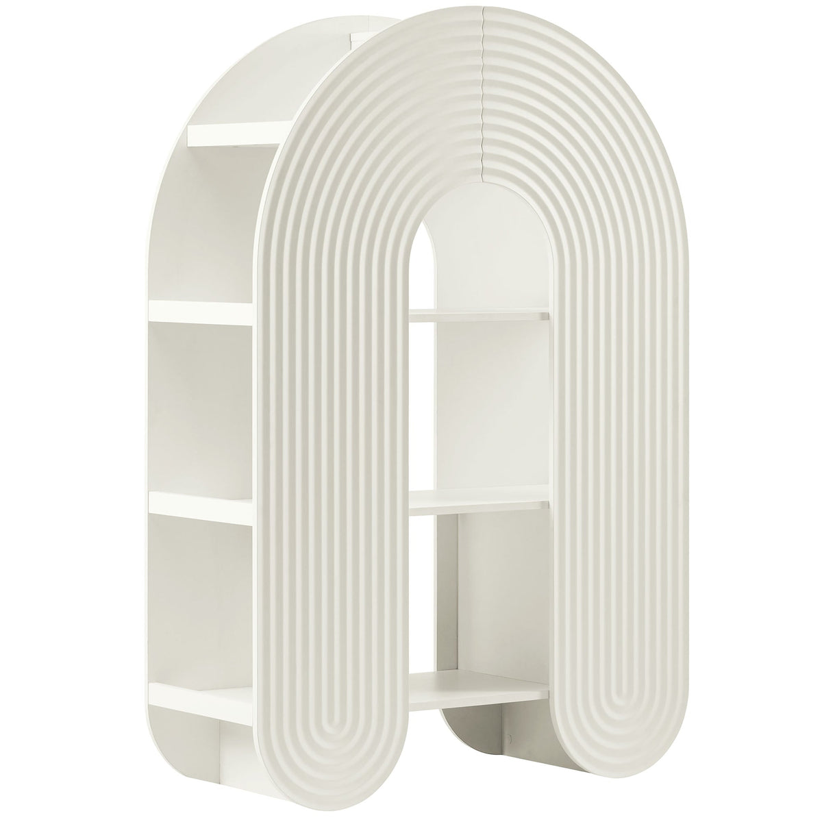 Daydream 58-inch Arched Bookshelf by Modway, white ribbed curved bookcase with open shelves on Tampa Home & Garden Store