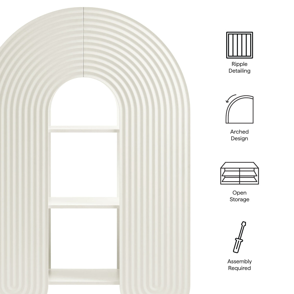Daydream 58in Arched Bookshelf by Modway in white ribbed arch design with open storage on Tampa Home & Garden Store