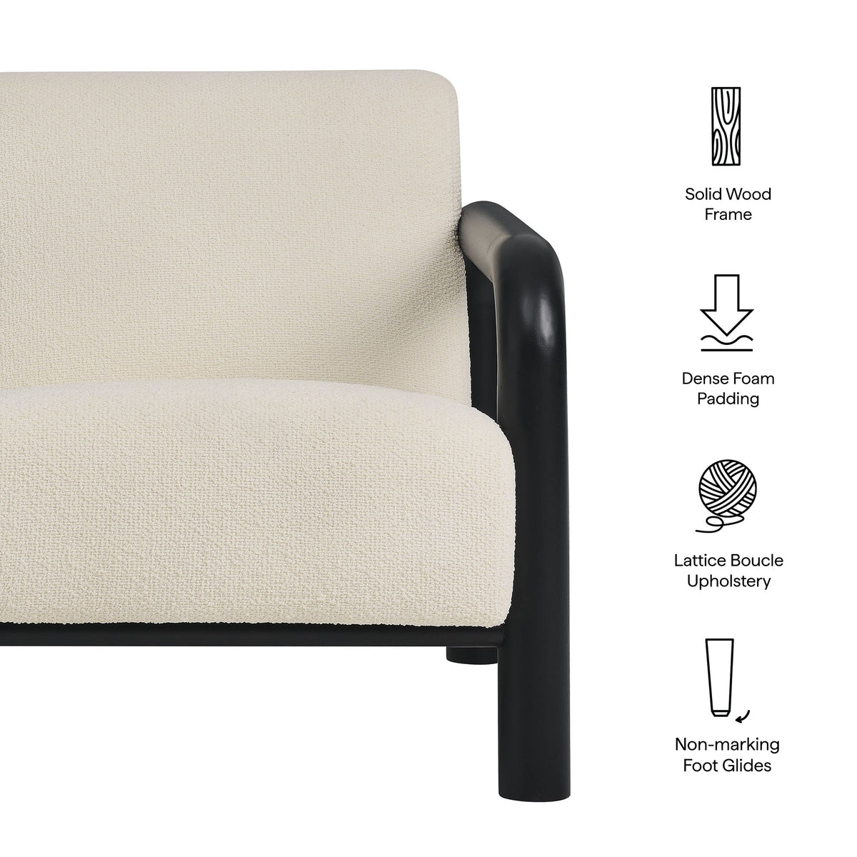 Sereno Boucle Accent Chair by Modway in beige boucle upholstery with black metal arm frame on Tampa Home & Garden Store