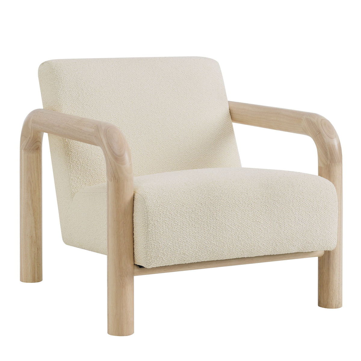 Sereno Boucle Accent Chair beige boucle fabric with natural wood arms and frame on Tampa Home & Garden Store