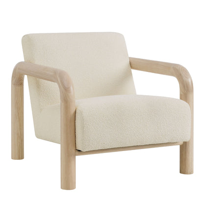 Sereno Boucle Accent Chair beige boucle fabric with natural wood arms and frame on Tampa Home & Garden Store