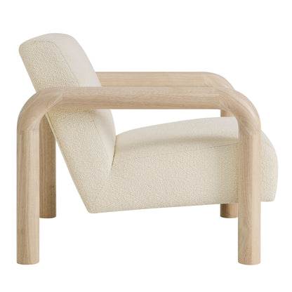 Sereno Boucle Accent Chair by Modway, beige boucle upholstery, natural oak frame on Tampa Home & Garden Store