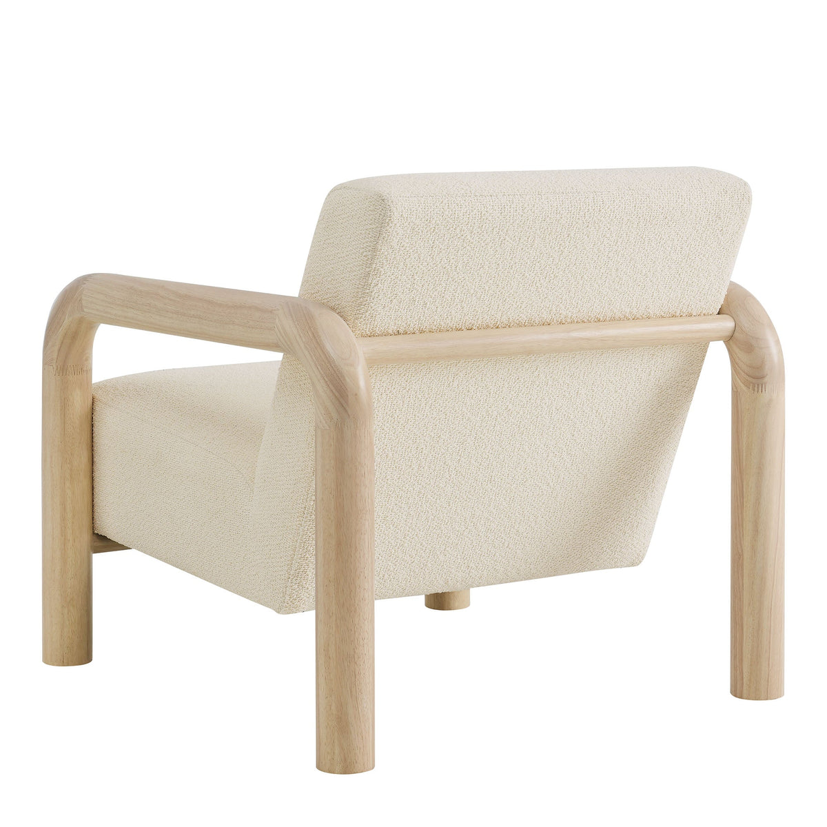 Sereno Boucle Accent Chair, cream boucle upholstery with natural wood frame, living room on Tampa Home & Garden Store
