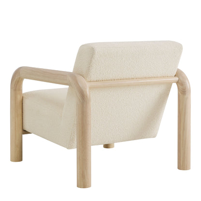 Sereno Boucle Accent Chair, cream boucle upholstery with natural wood frame, living room on Tampa Home & Garden Store