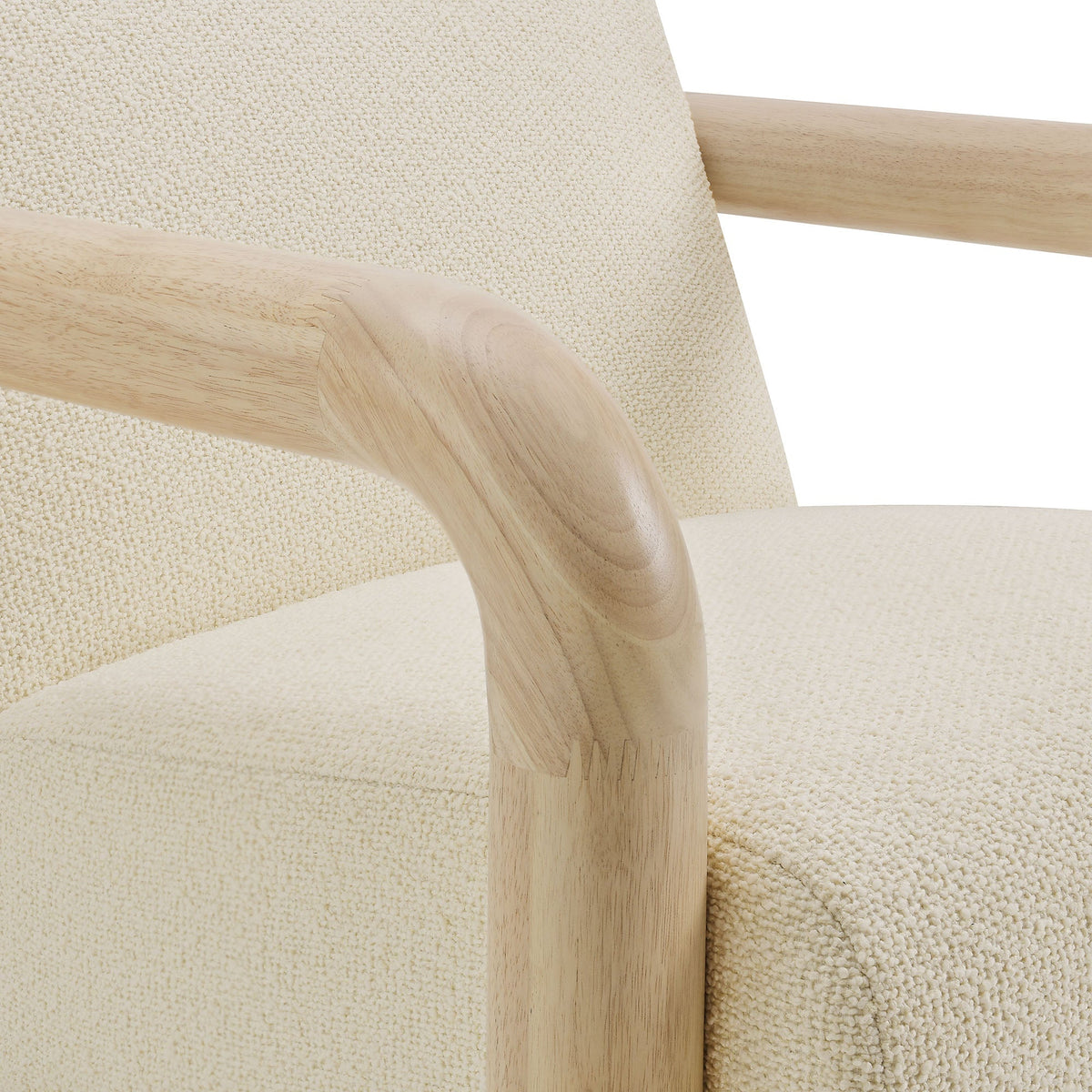 Sereno Boucle Accent Chair by Modway, cream boucle with natural wood arms for living room on Tampa Home & Garden Store