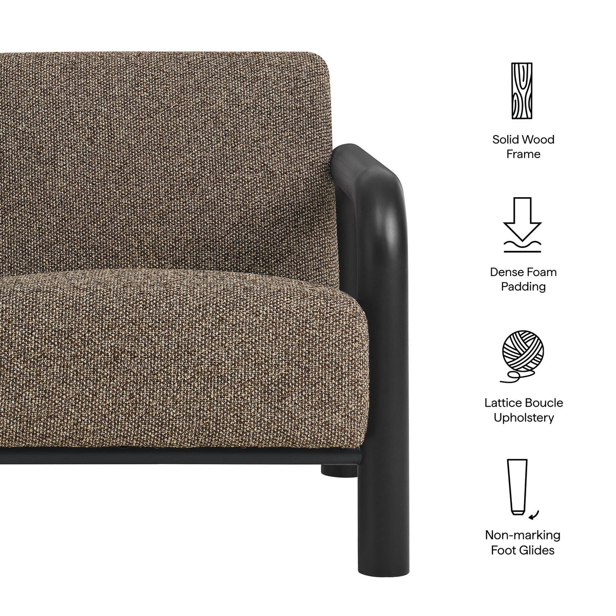 Sereno Boucle Accent Chair by Modway, brown boucle upholstery, solid wood frame on Tampa Home & Garden Store