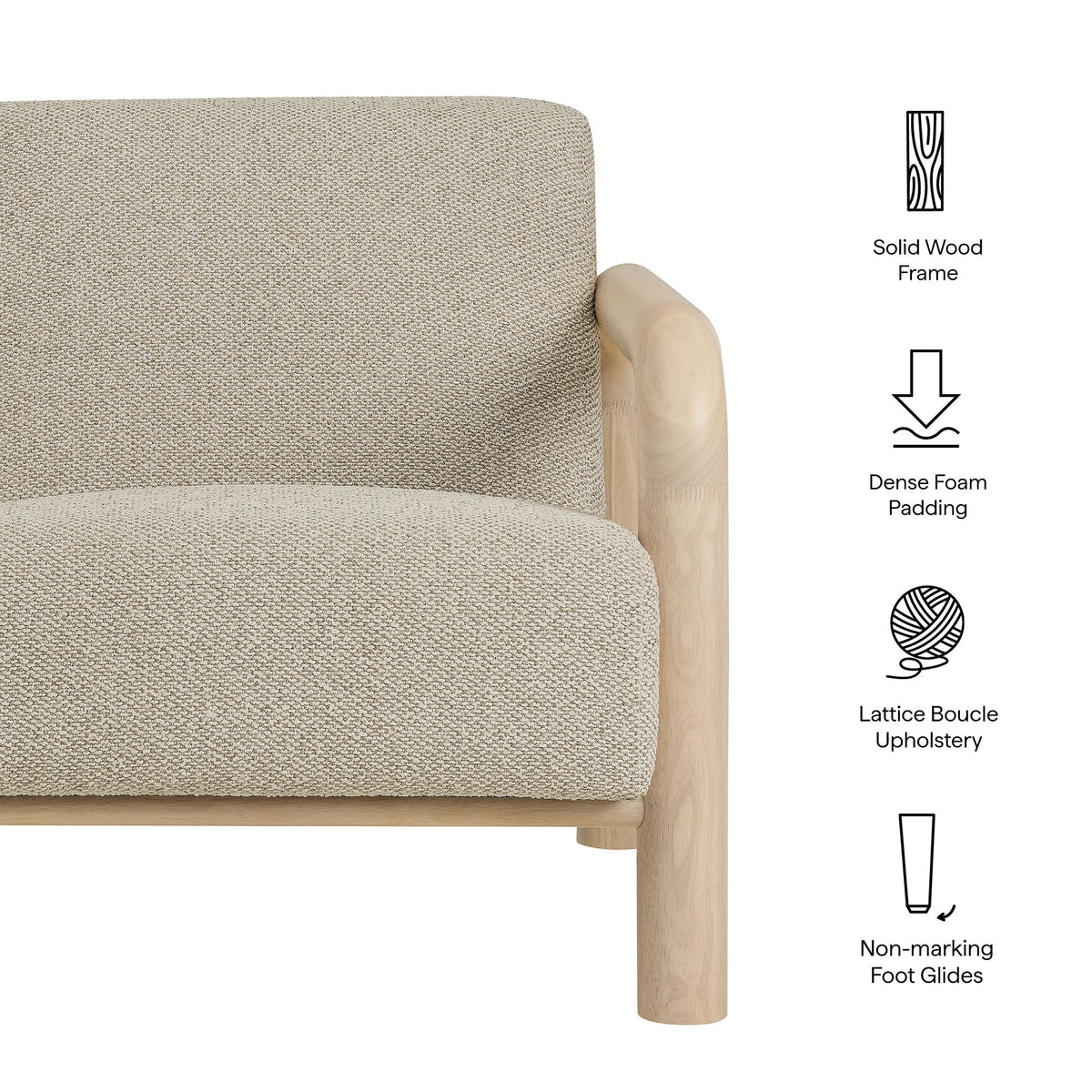Sereno Boucle Accent Chair by Modway, beige lattice boucle upholstery, solid wood frame on Tampa Home & Garden Store