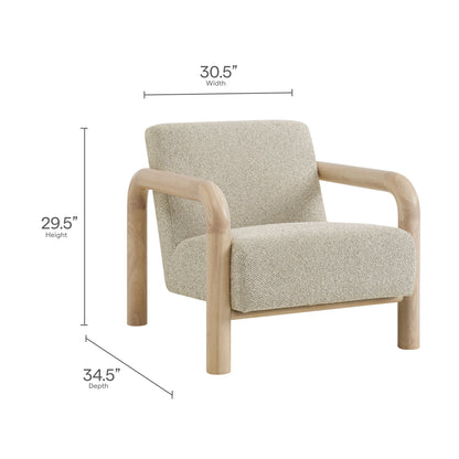Sereno Boucle Accent Chair by Modway, living room chair in natural beige boucle with light wood frame and arms on Tampa Home & Garden Store