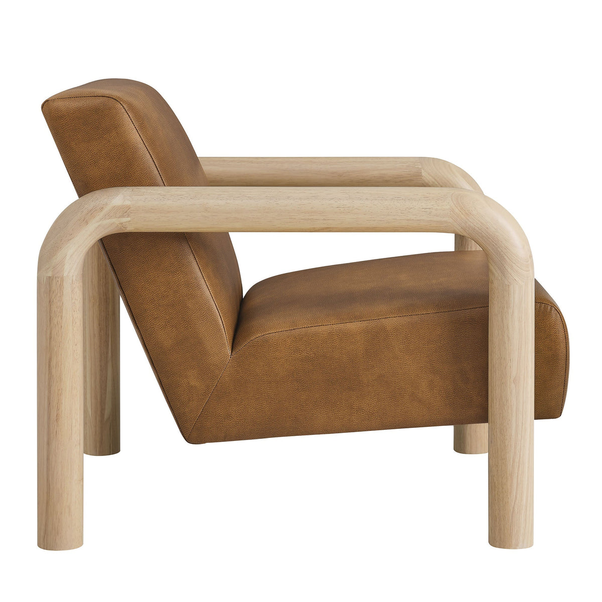 Sereno vegan leather accent chair with natural wood frame in brown for living room on Tampa Home & Garden Store