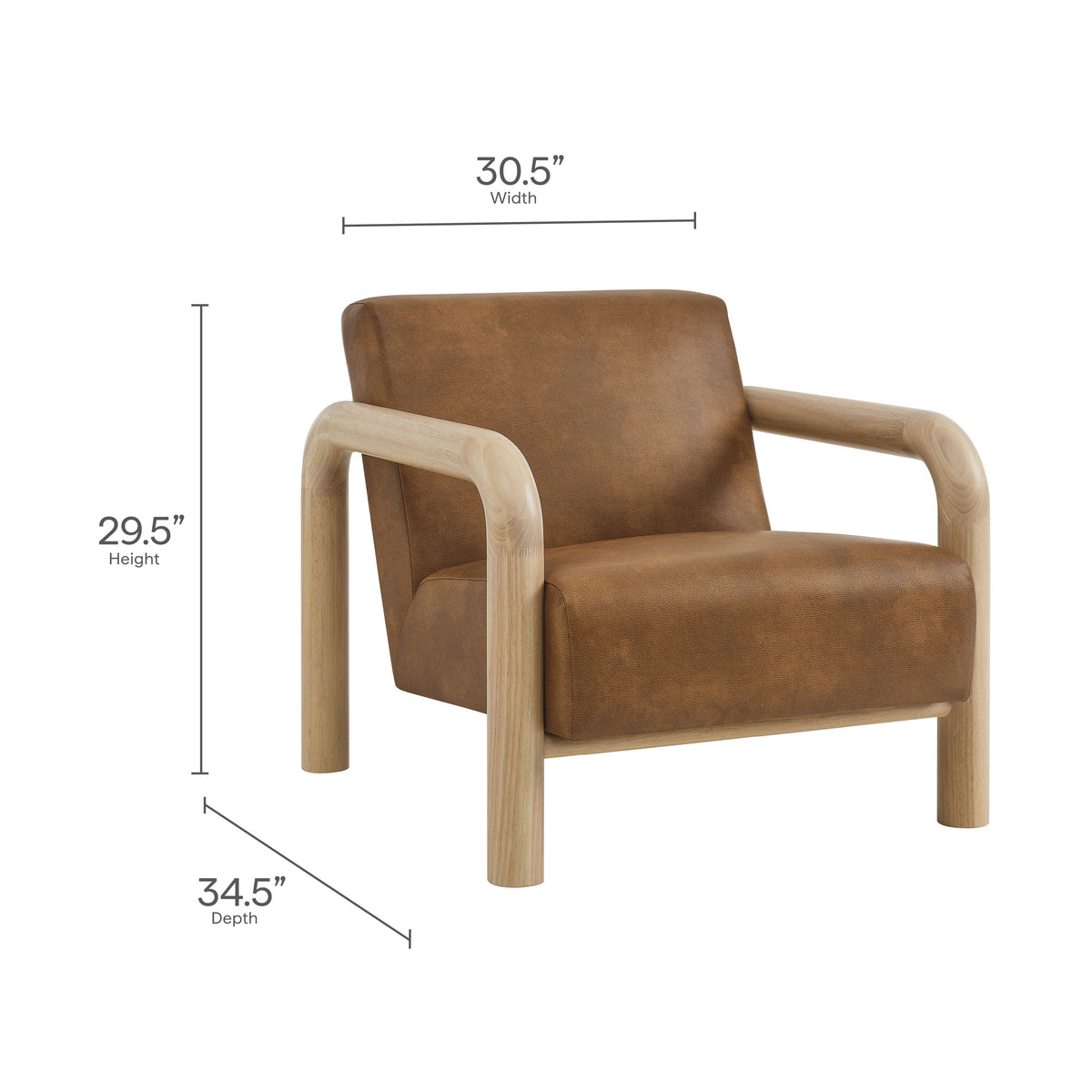 Sereno vegan leather accent chair with brown upholstery and light wood frame on Tampa Home & Garden Store