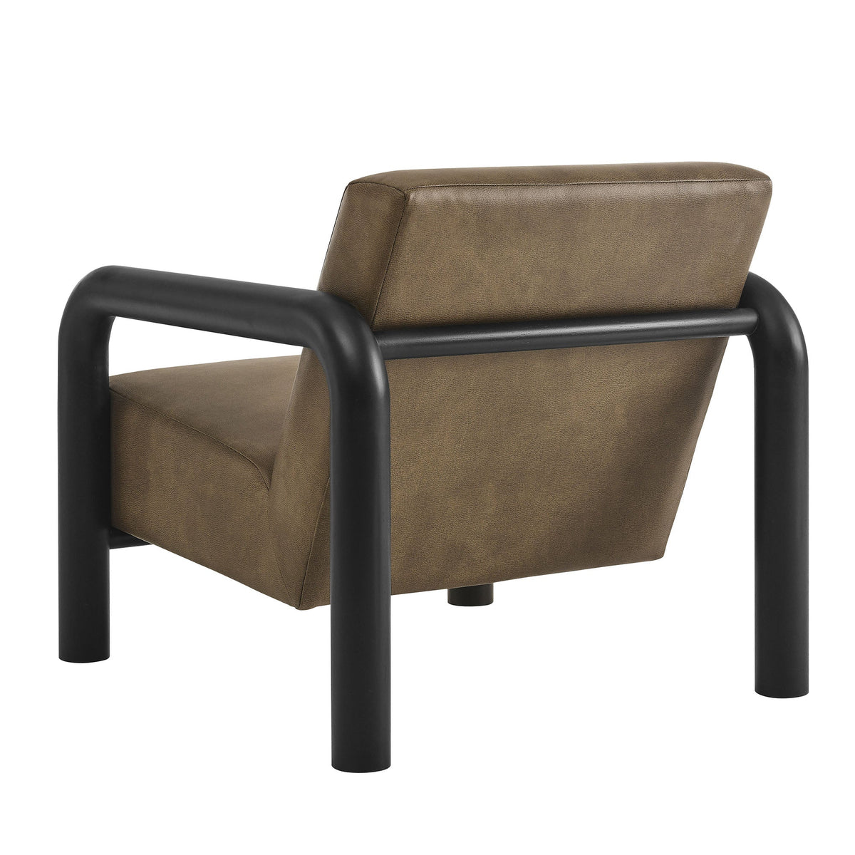 Sereno vegan leather accent chair brown upholstery with black curved metal frame on Tampa Home & Garden Store