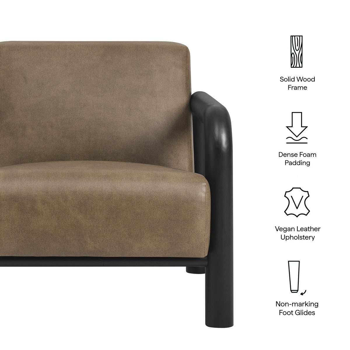 Sereno vegan leather accent chair in brown with black metal frame for living room on Tampa Home & Garden Store