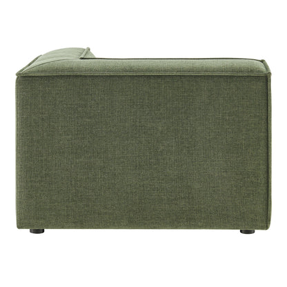 Restore Performance fabric upholstered modular corner chair olive green with low black legs on Tampa Home & Garden Store