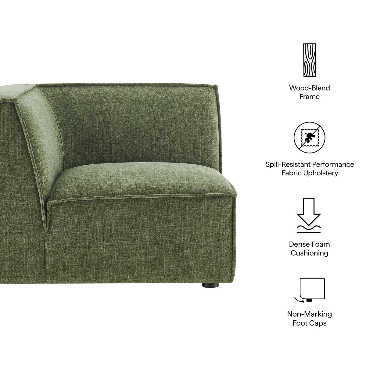 Modular corner chair in olive-green fabric upholstery with a wood-blend frame by Modway on Tampa Home & Garden Store