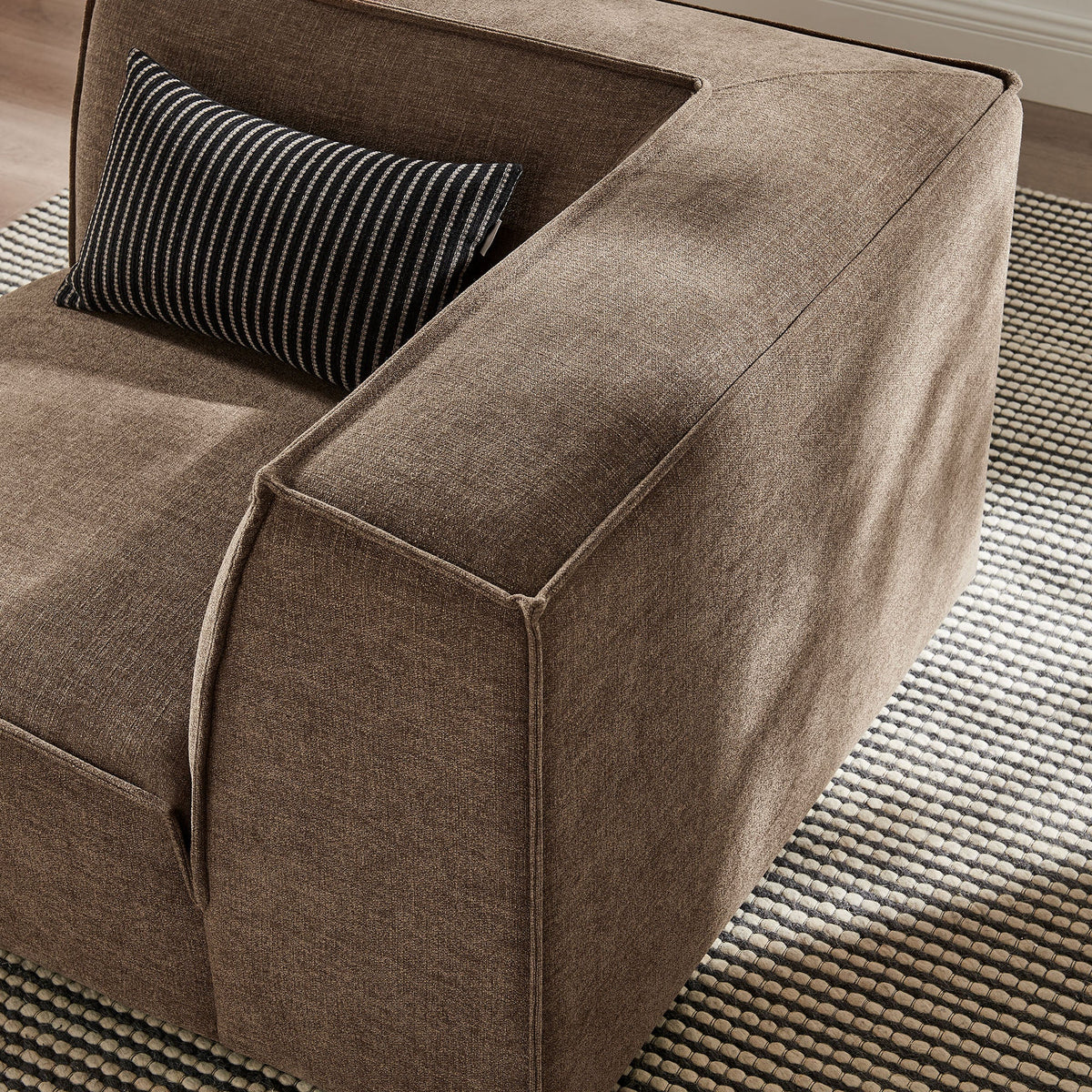 Restore Performance fabric modular corner chair in brown with striped lumbar pillow by Modway on Tampa Home & Garden Store