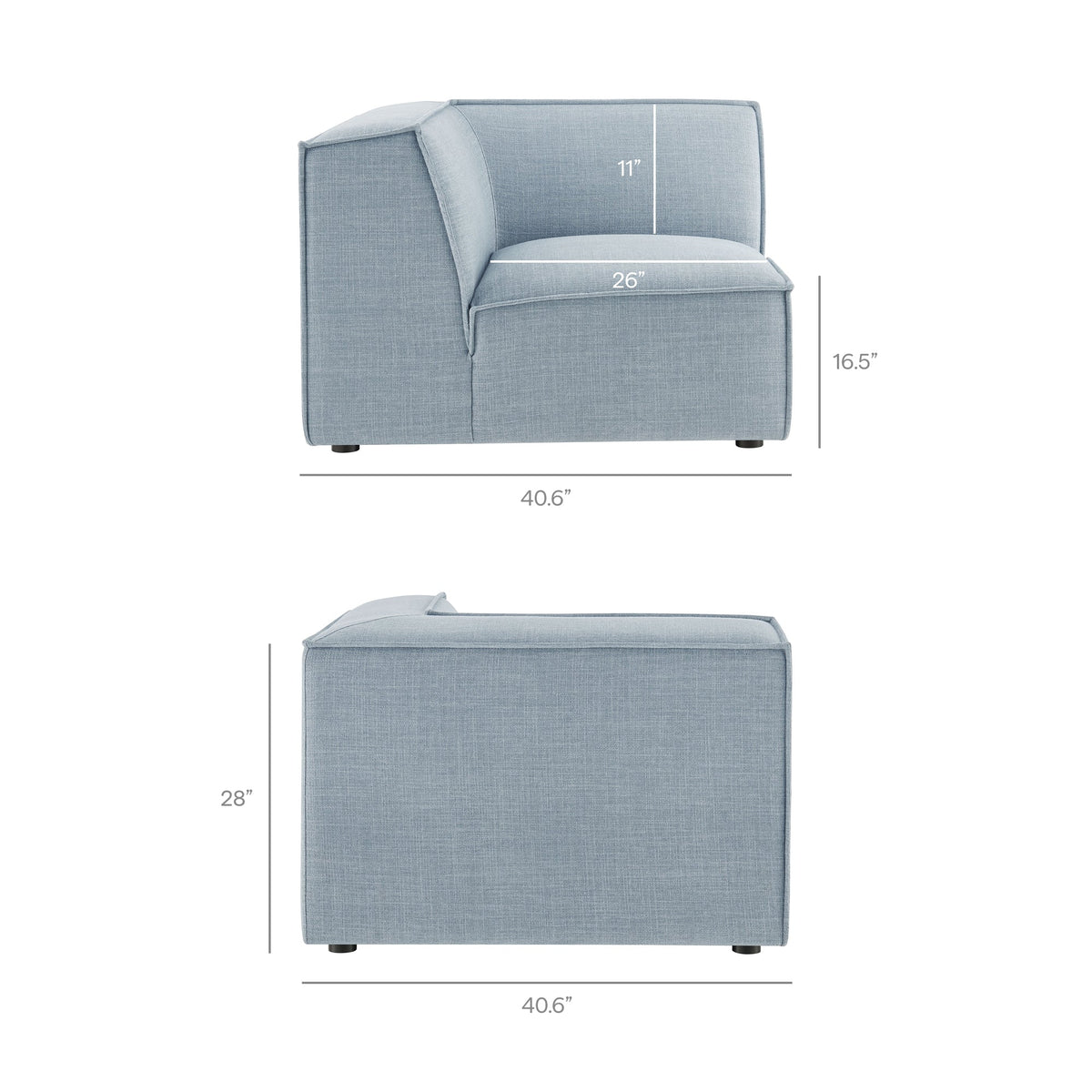 Restore Performance Fabric upholstered modular corner chair by Modway in light blue fabric on Tampa Home & Garden Store