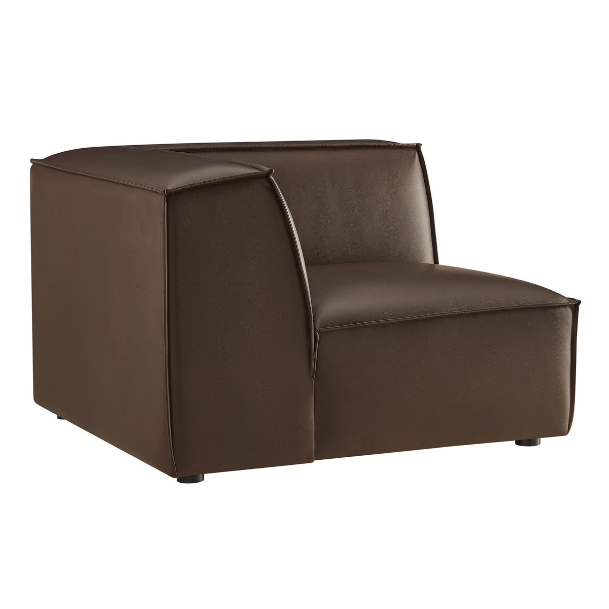 Restore vegan leather modular corner chair in brown with clean piping and low legs on Tampa Home & Garden Store