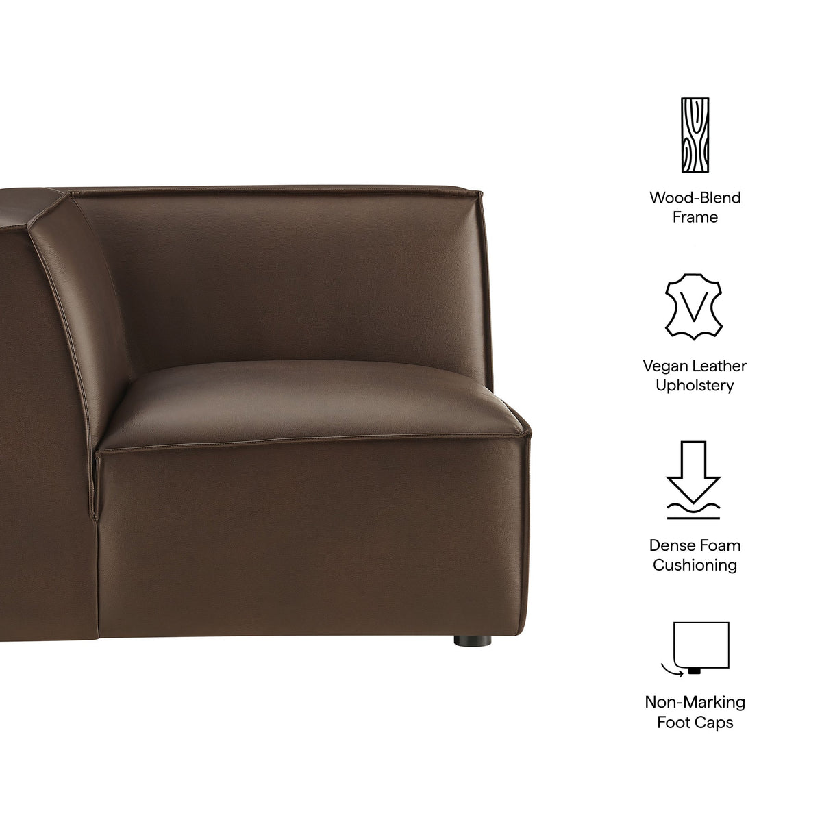 Restore vegan leather modular corner chair brown upholstery with wood-blend frame on Tampa Home & Garden Store