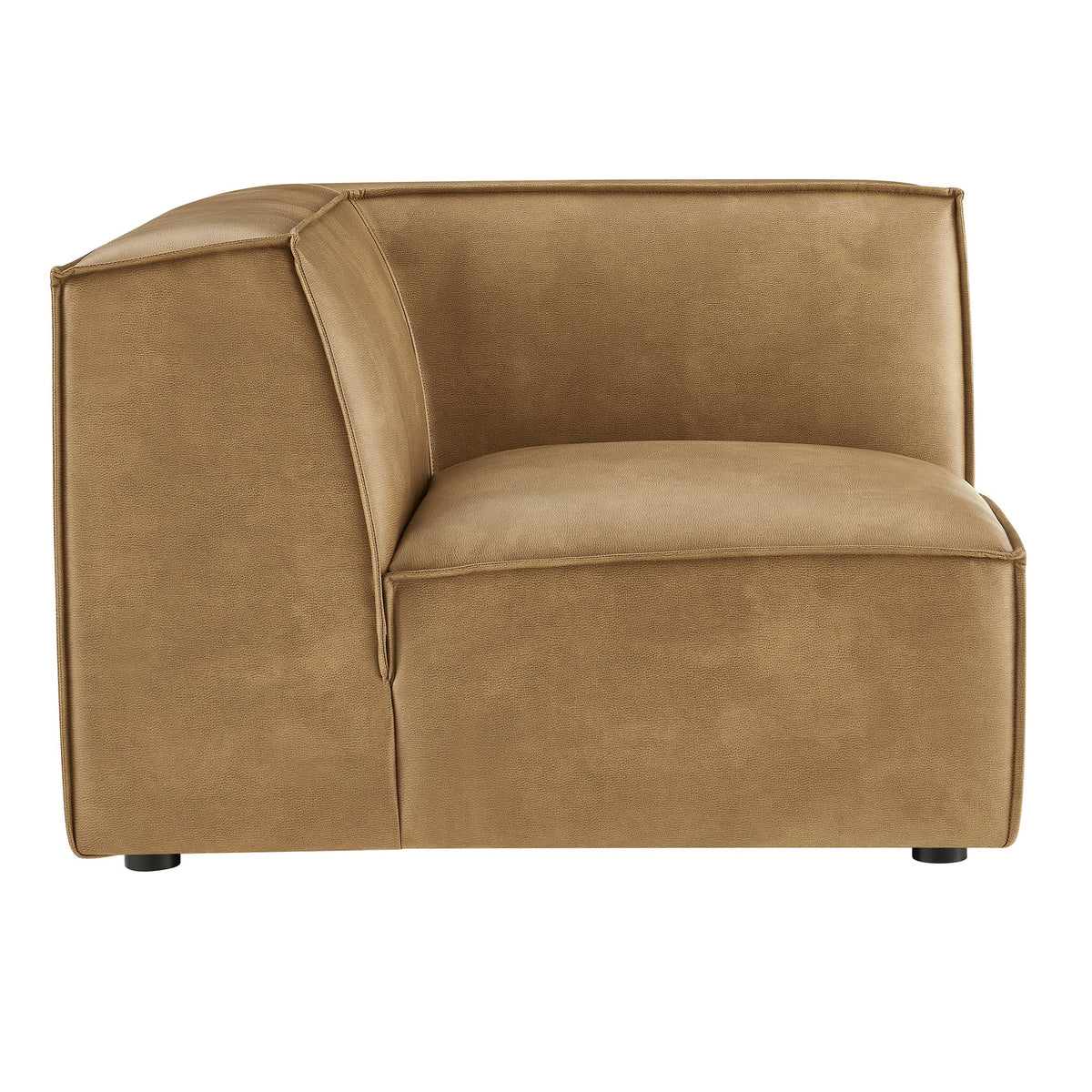 Restore vegan leather modular corner chair in tan with stitched detailing and low-profile legs on Tampa Home & Garden Store