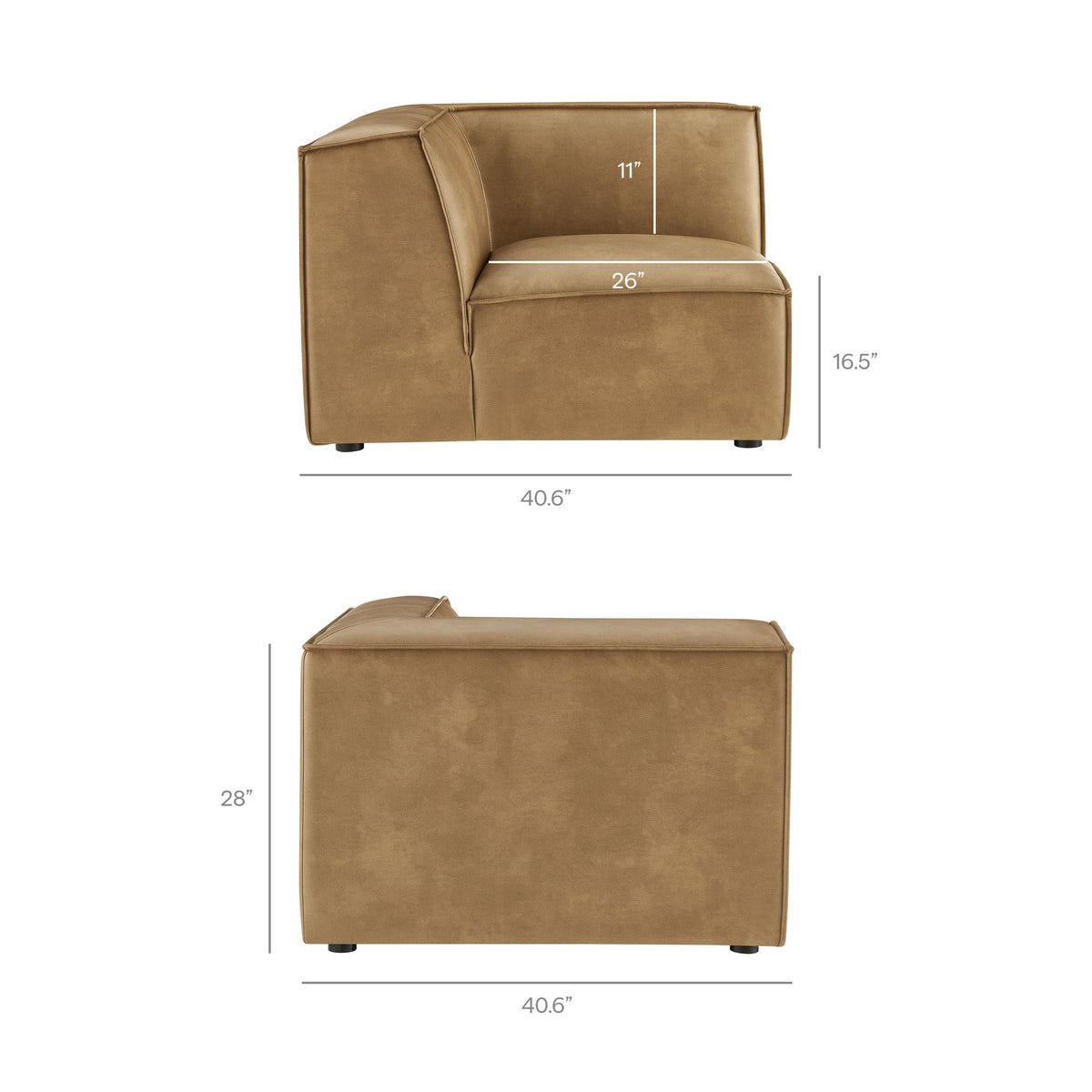 Restore vegan leather modular corner chair in tan by Modway with cushioned seat 40.6in wide on Tampa Home & Garden Store
