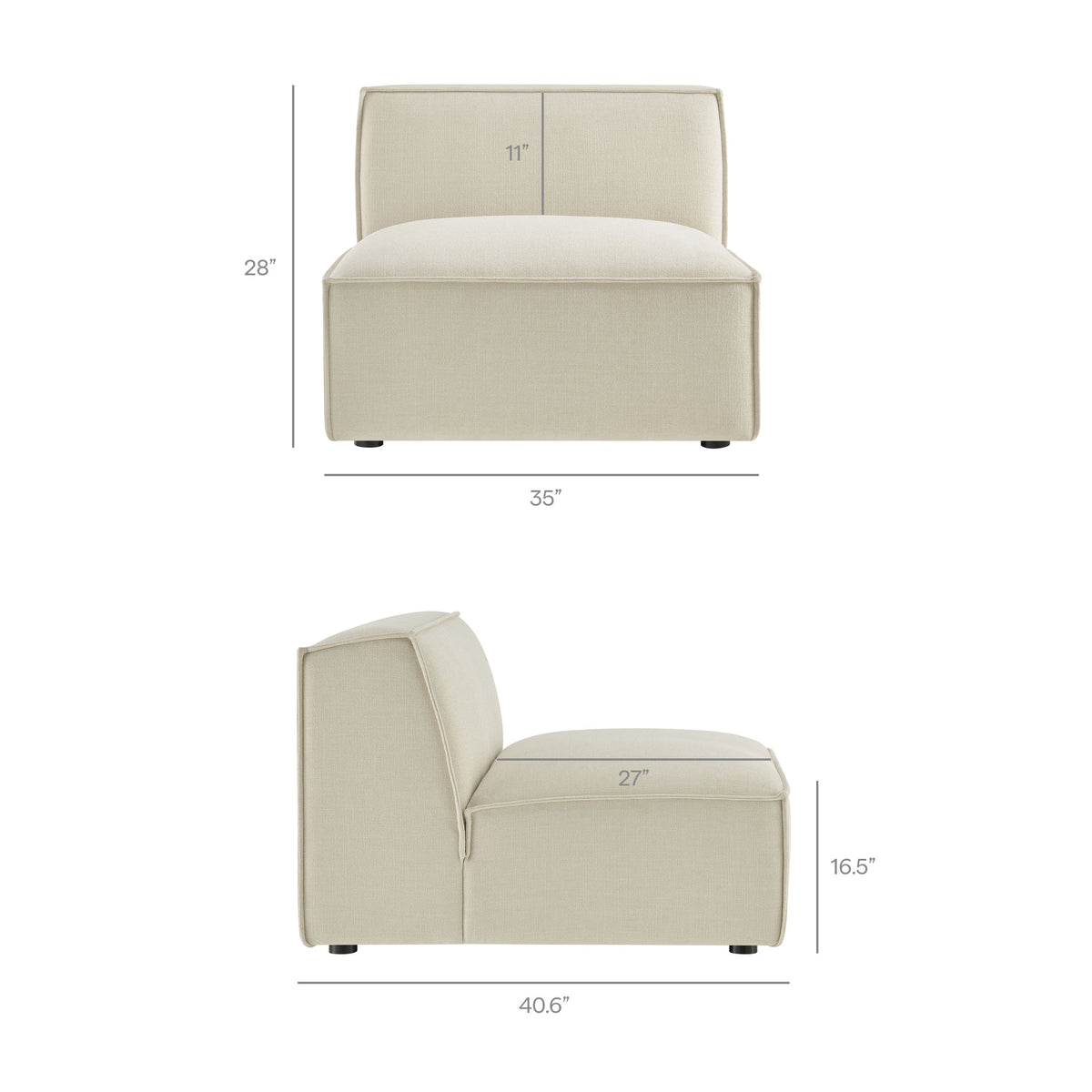 Restore Performance Fabric armless modular chair by Modway in beige upholstery, 40.6in wide on Tampa Home & Garden Store