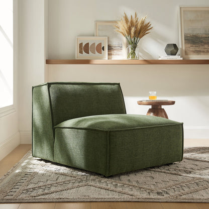 Restore armless modular chair in emerald green performance fabric by Modway in a sunlit living space on Tampa Home & Garden Store