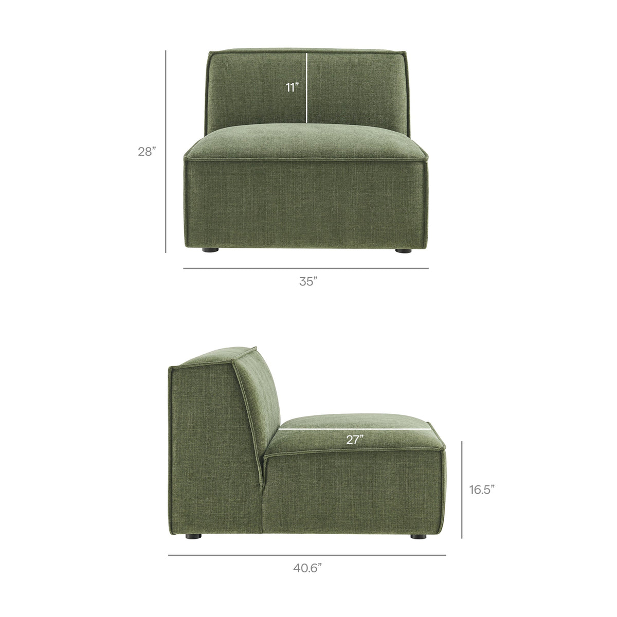 Restore Performance Fabric Upholstered Armless Modular Chair in olive green by Modway on Tampa Home & Garden Store