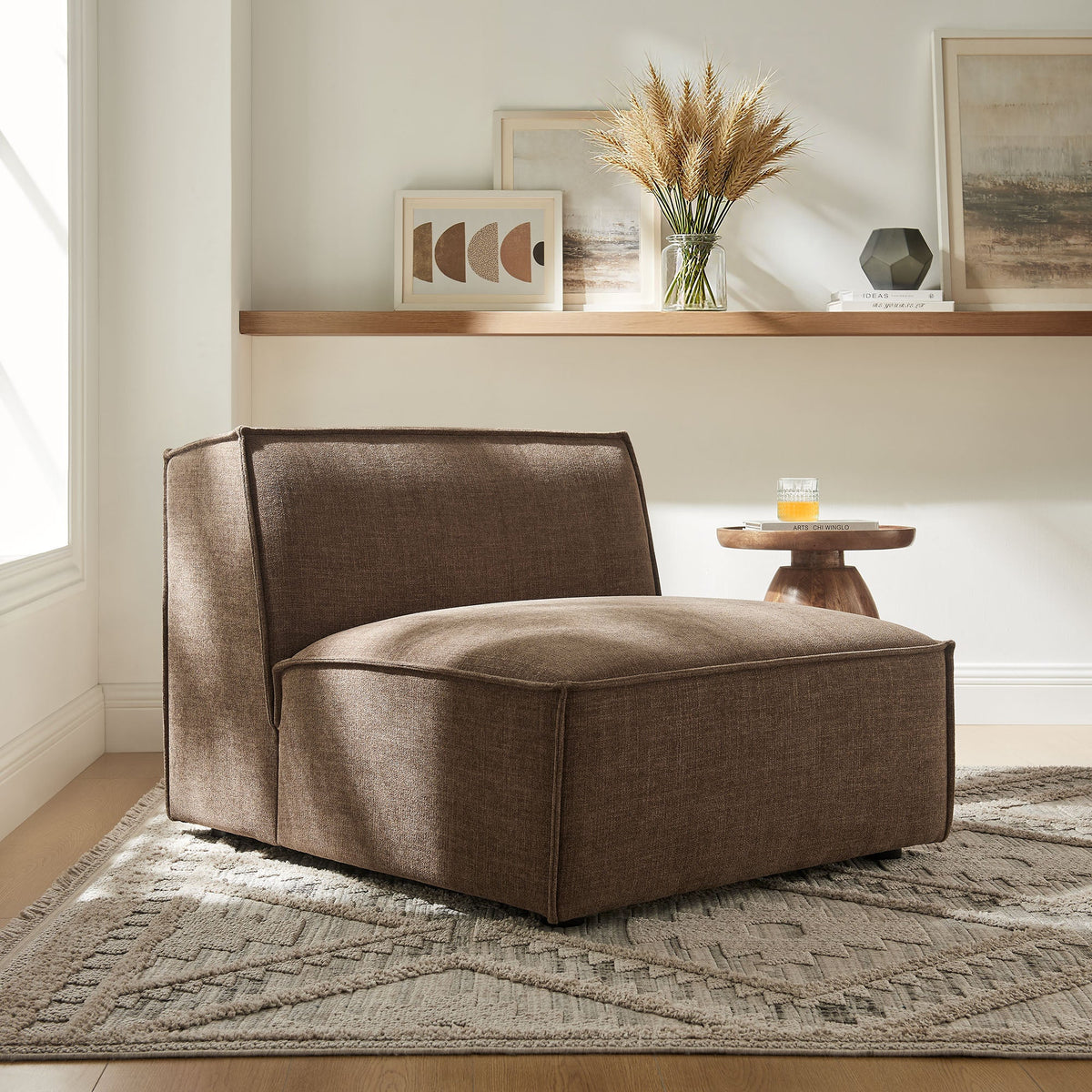 Restore Performance Fabric Upholstered Armless Modular Chair brown fabric by HouseOfZazla on Tampa Home & Garden Store
