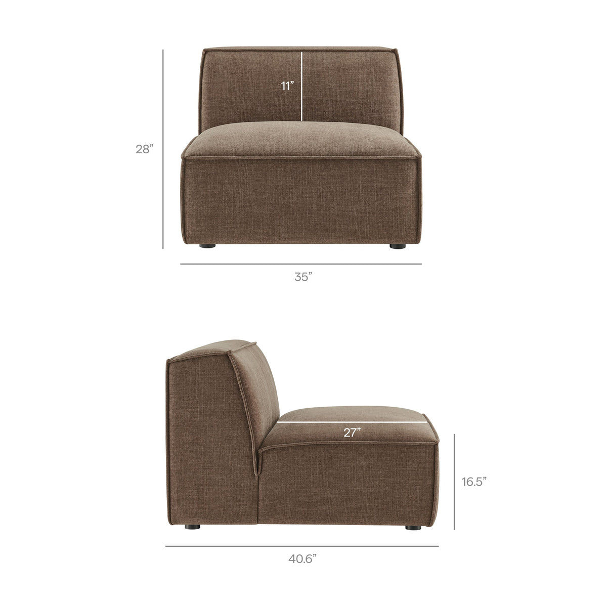 Restore performance fabric armless modular chair in brown upholstery by Modway on Tampa Home & Garden Store