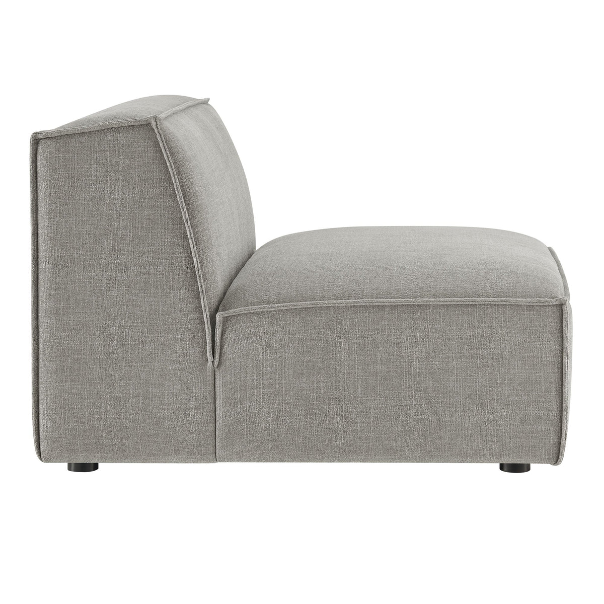 Restore Performance Fabric Upholstered Armless Modular Chair in light gray, angled profile on Tampa Home & Garden Store