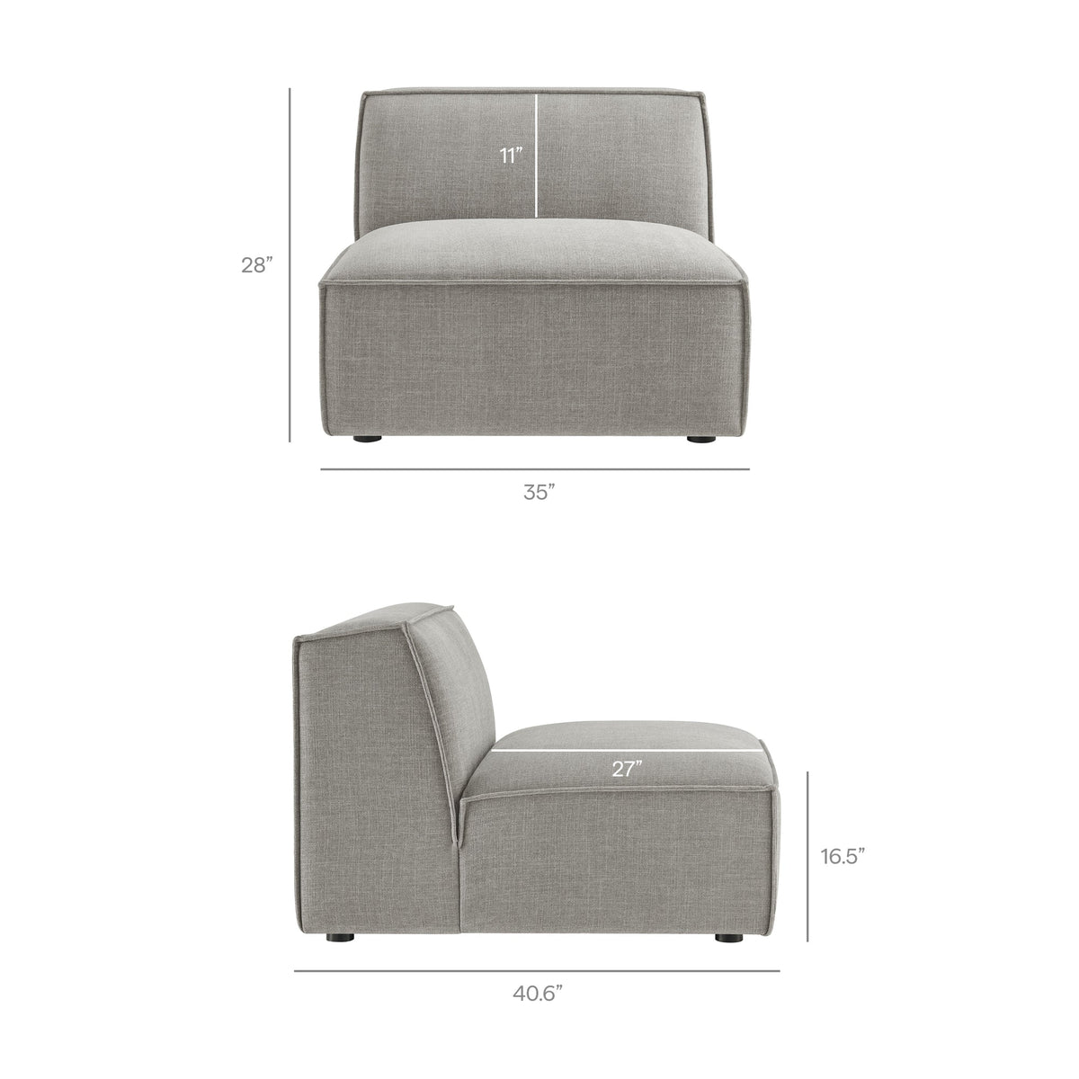 Restore Performance Fabric Upholstered Armless Modular Chair by Modway, gray fabric, low-back on Tampa Home & Garden Store