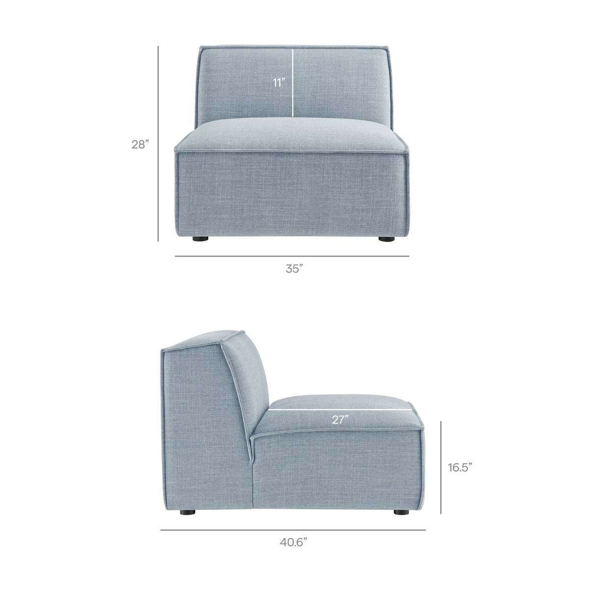 Restore Performance Fabric upholstered armless modular chair in light blue by HouseOfZazla on Tampa Home & Garden Store