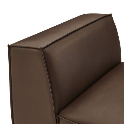 Restore vegan leather armless modular chair brown close-up showing stitched seam on Tampa Home & Garden Store