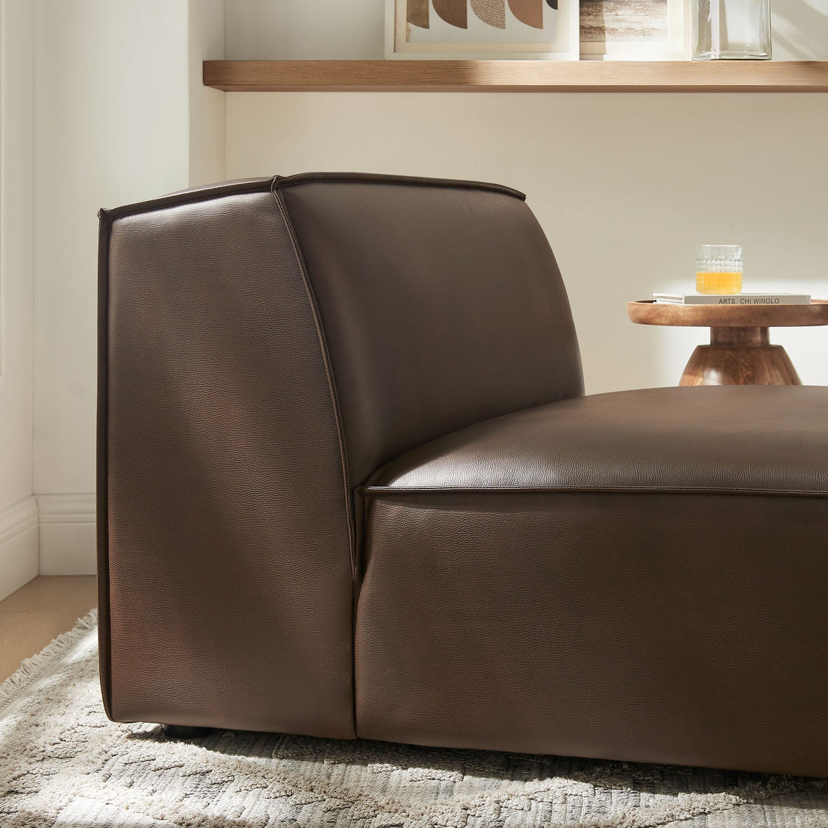 Restore vegan leather armless modular chair by Modway in brown with visible stitching on Tampa Home & Garden Store