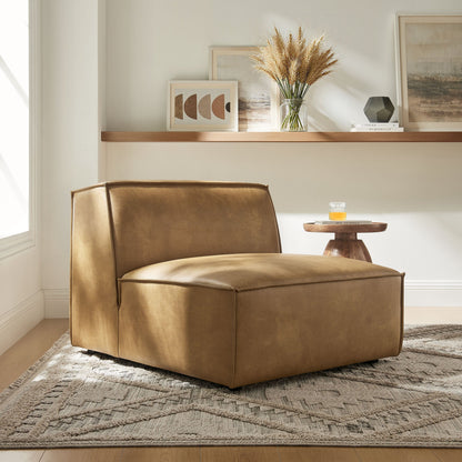 Restore Vegan Leather Armless Modular Chair by Modway in tan brown, modern lounge seating on Tampa Home & Garden Store