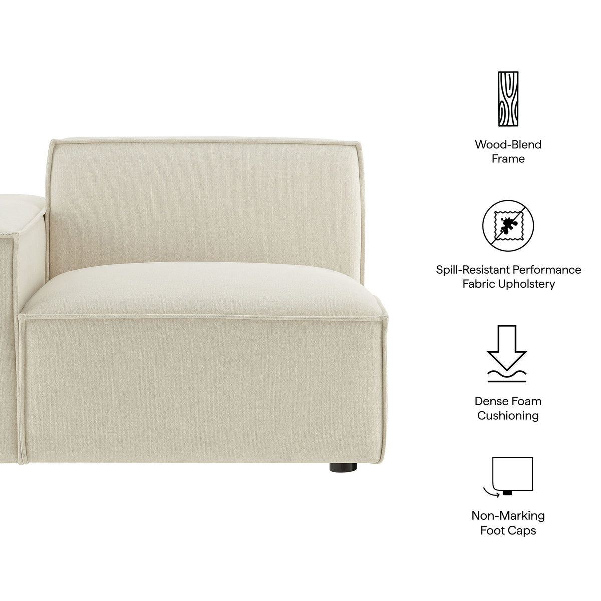Restore Left-Facing Modular Lounge Chair beige performance fabric dense foam cushioning on Tampa Home & Garden Store