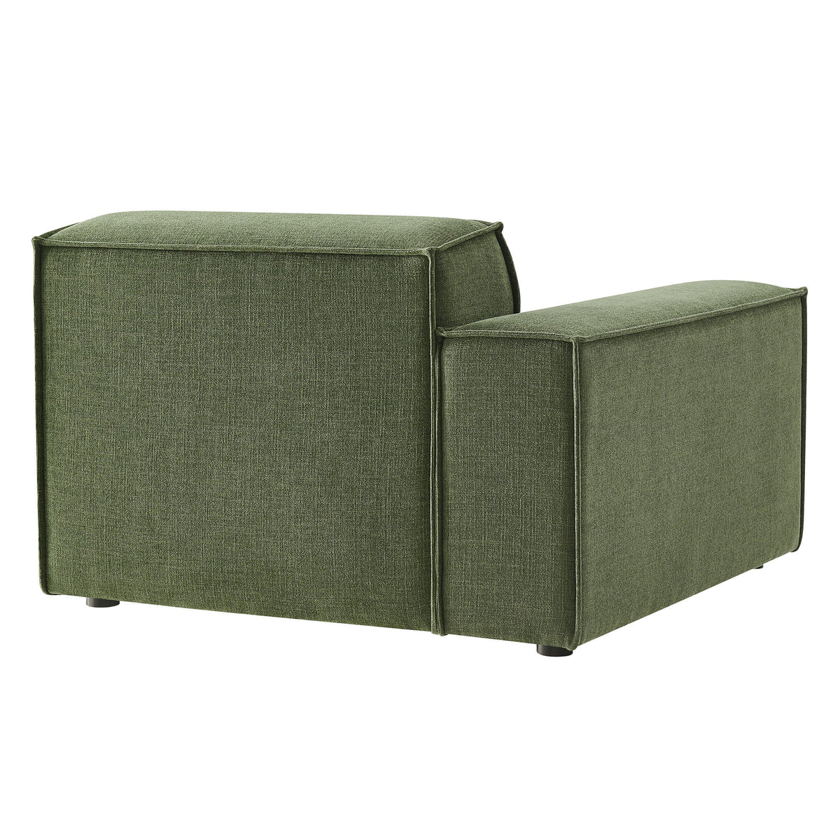 Left-facing modular lounge chair in olive green fabric, two-piece upholstery on Tampa Home & Garden Store