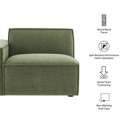 Left-facing modular lounge chair in olive green Restore performance fabric upholstery on Tampa Home & Garden Store