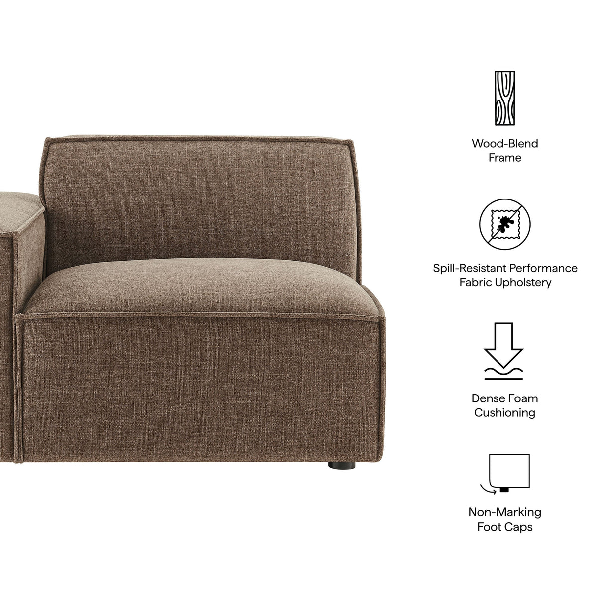 Left-facing modular lounge chair in brown performance fabric by HouseOfZazla on Tampa Home & Garden Store